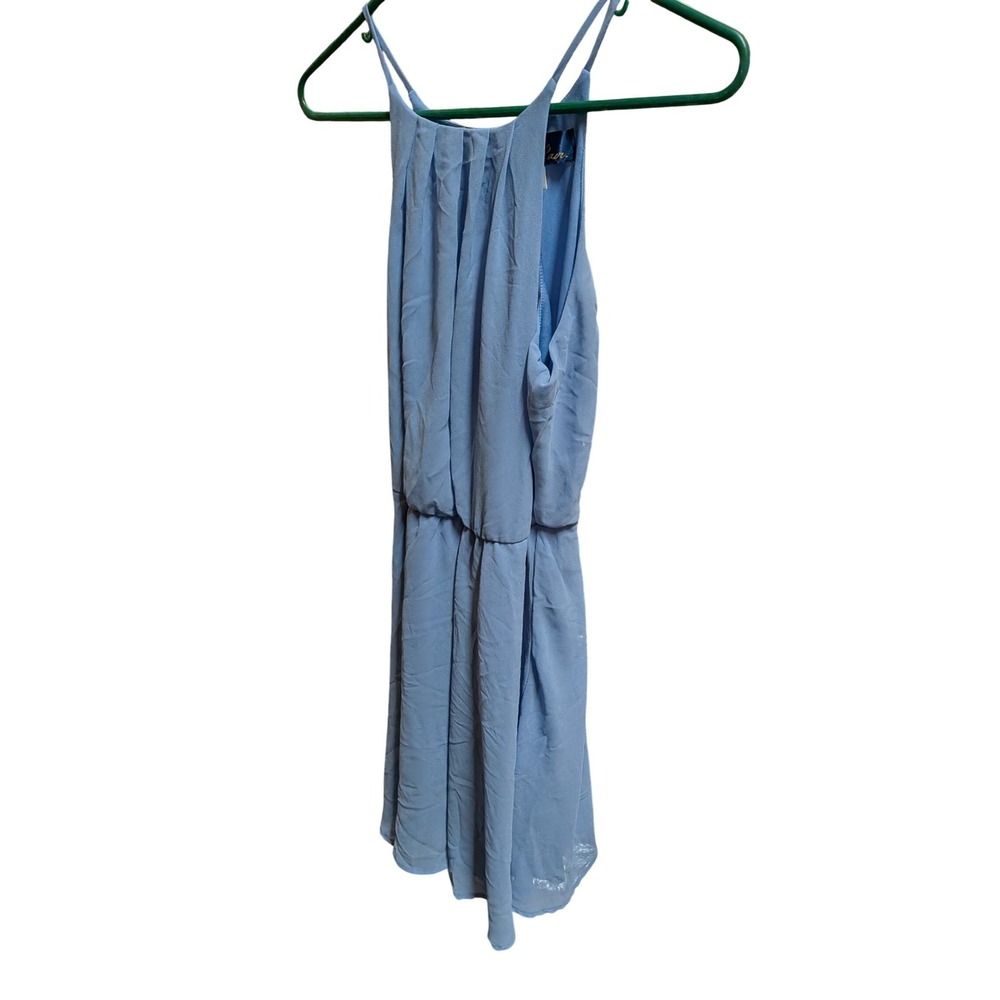 Blue Rain Womens Light Blue Pleated Halter Blouson Waist Mini Dress Size M